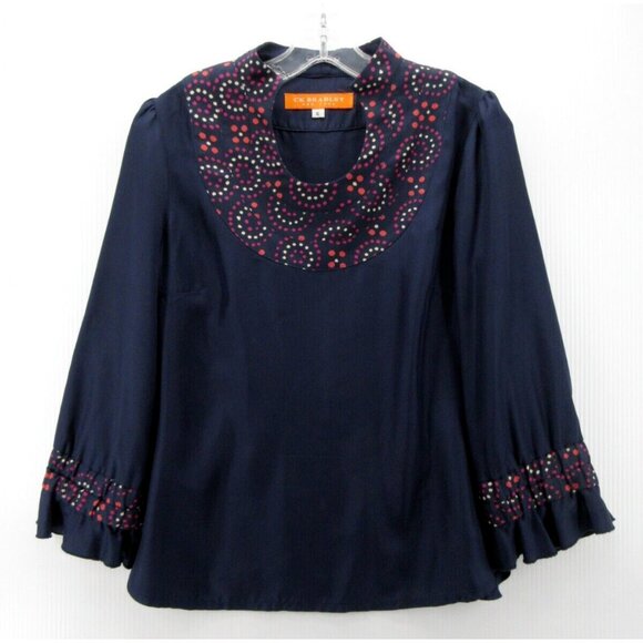CK Bradley Top 6 Silk Blouse Round Neck Side Zip Career Colorful - Picture 1 of 11